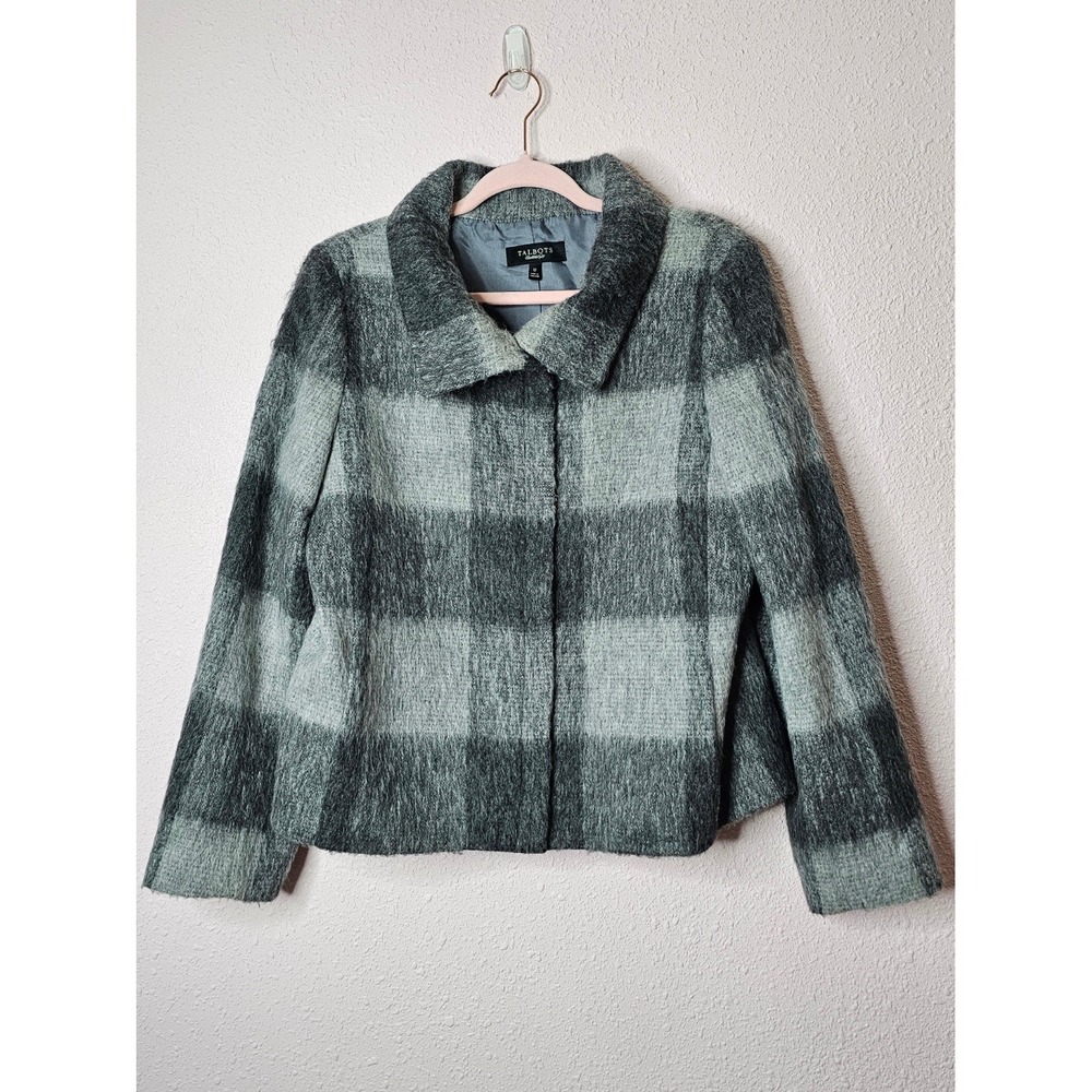 Talbots Grey Wool Alpaca Blend Plaid Zip Front Jacket Grey Size 12 Dark Academia